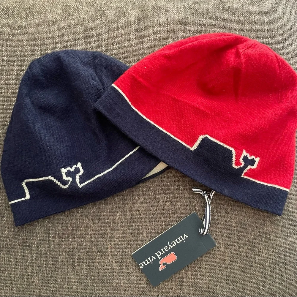 Vineyard Vines Boys‎ Wool Whaleline Hat Navy and Red Beanie Bundle